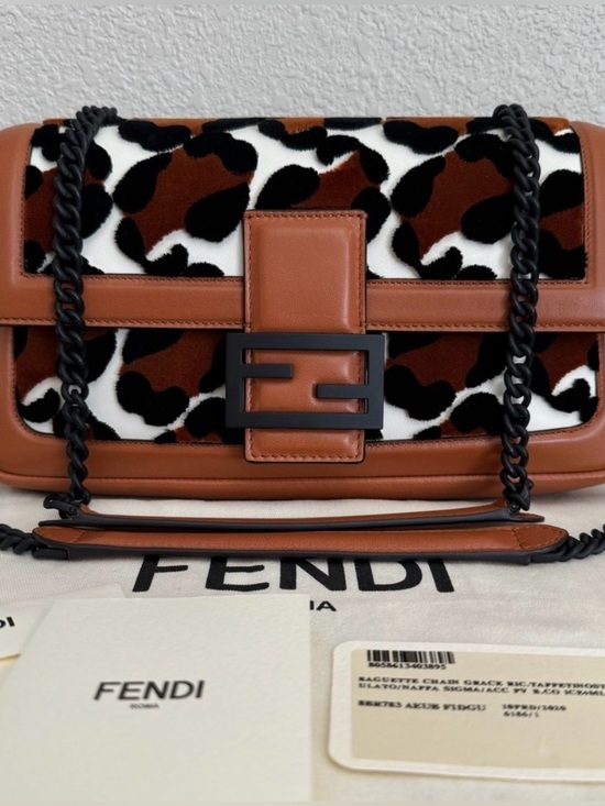 Fendi Handbags - NEW FENDI Limited Edition Leopard Tufftage Nappa Leather Baguette Chain Bag